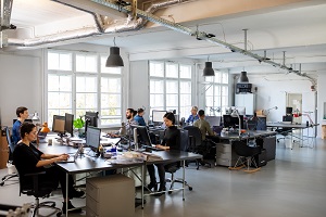 employees sitting at their desks